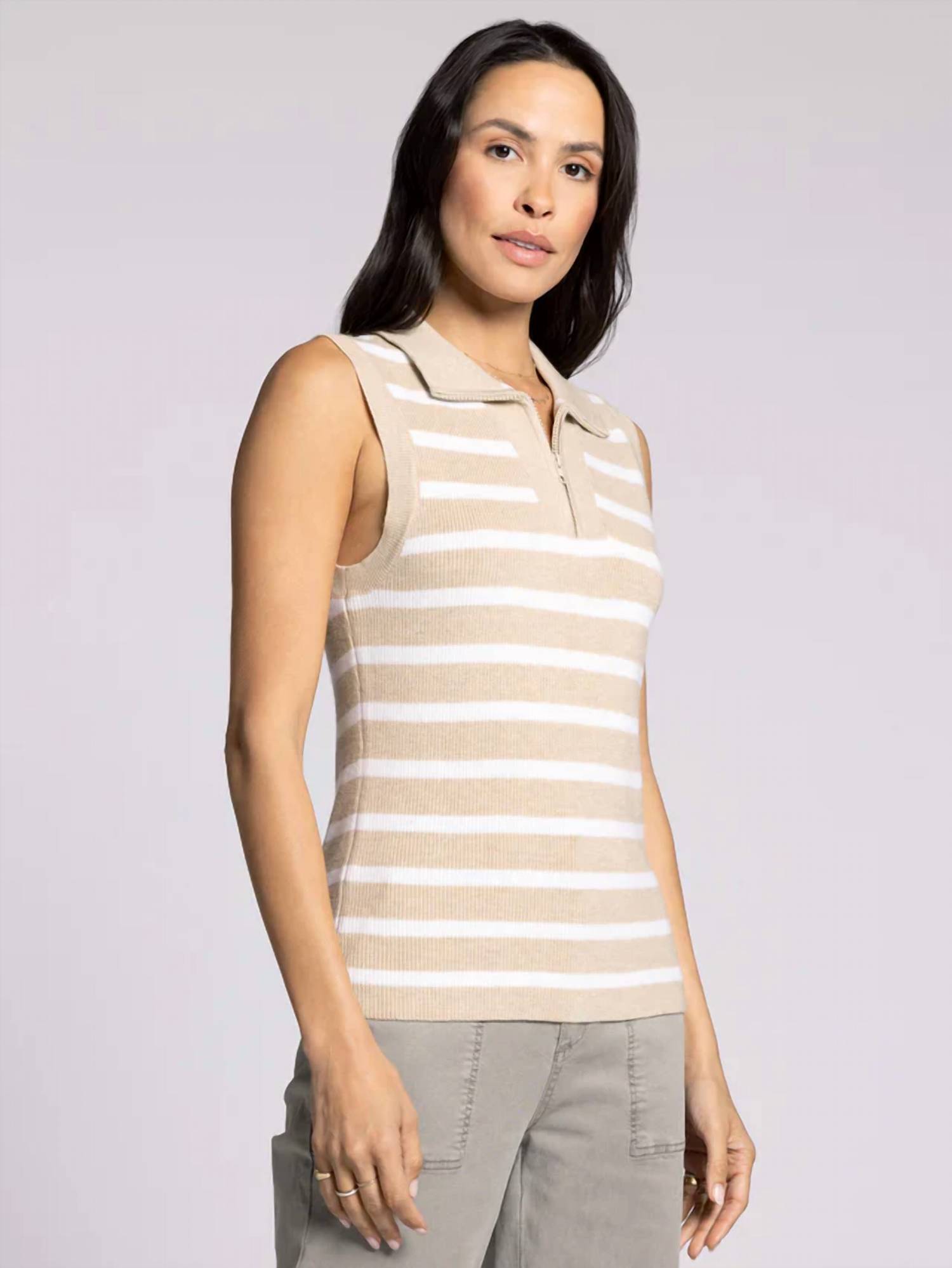 New Thread & Supply Bella Sweater Vest In Khaki/White